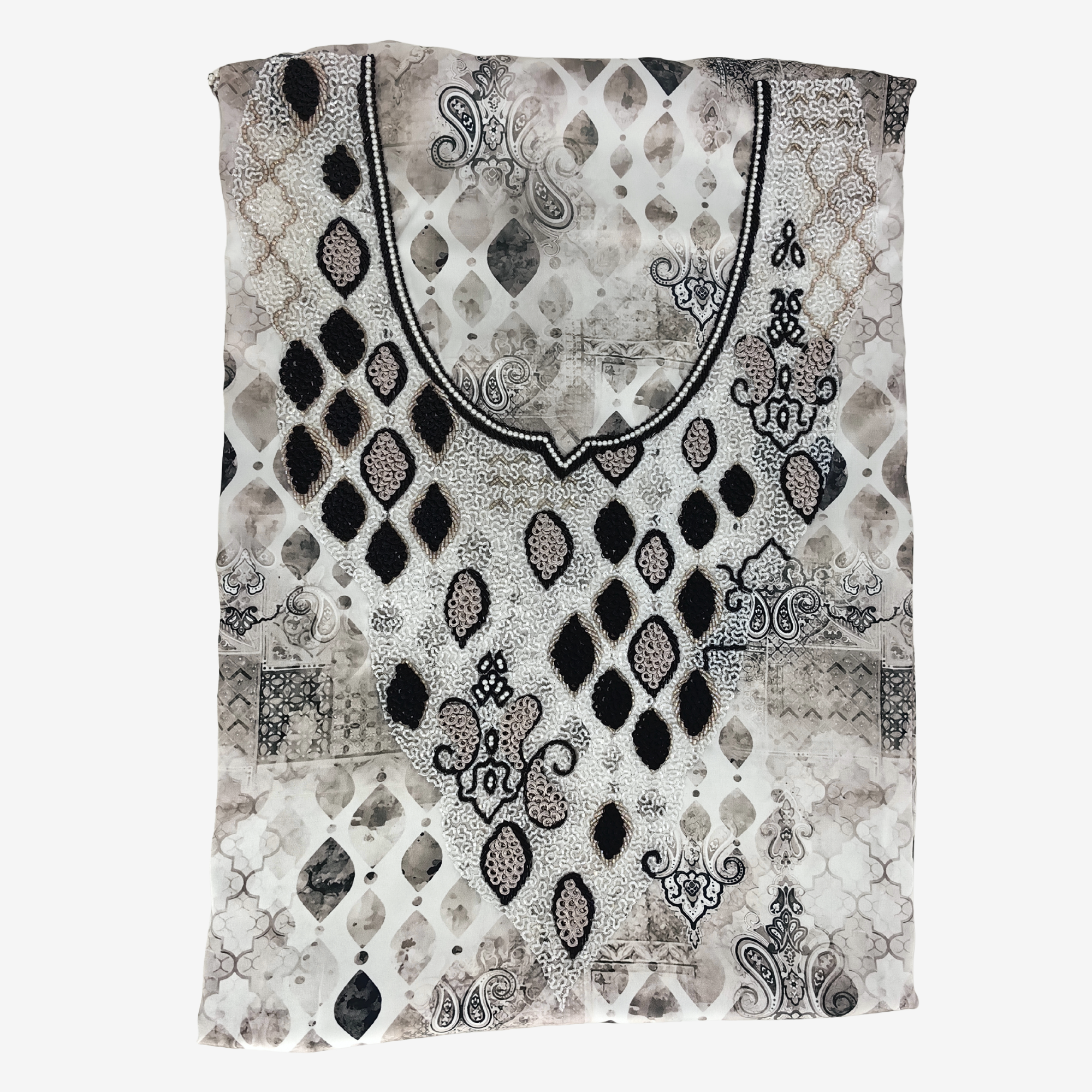 Ladies Royal Italian Silk Mukhawar Fabric – Geometric Leaf Design