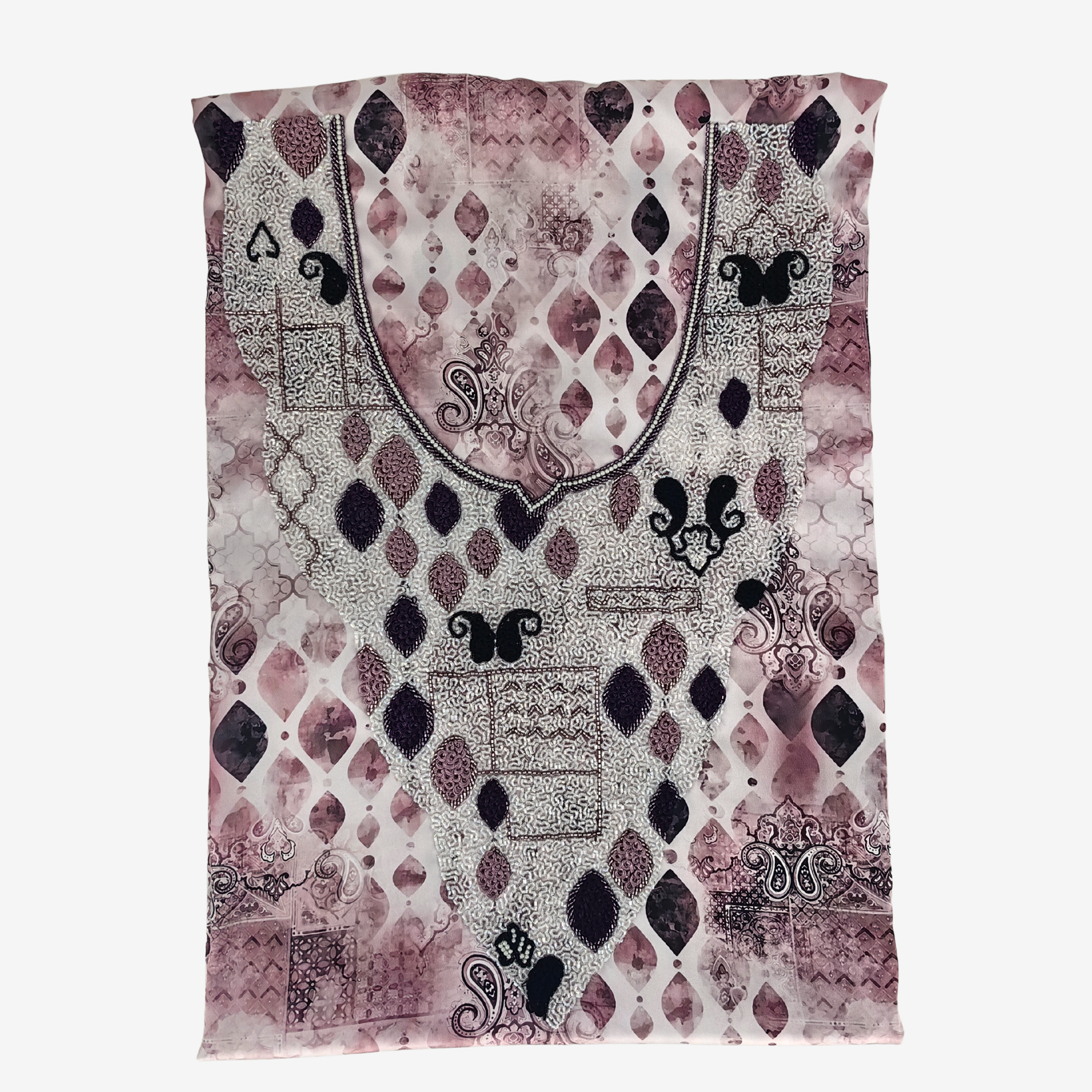 Ladies Royal Italian Silk Mukhawar Fabric – Geometric Leaf Design