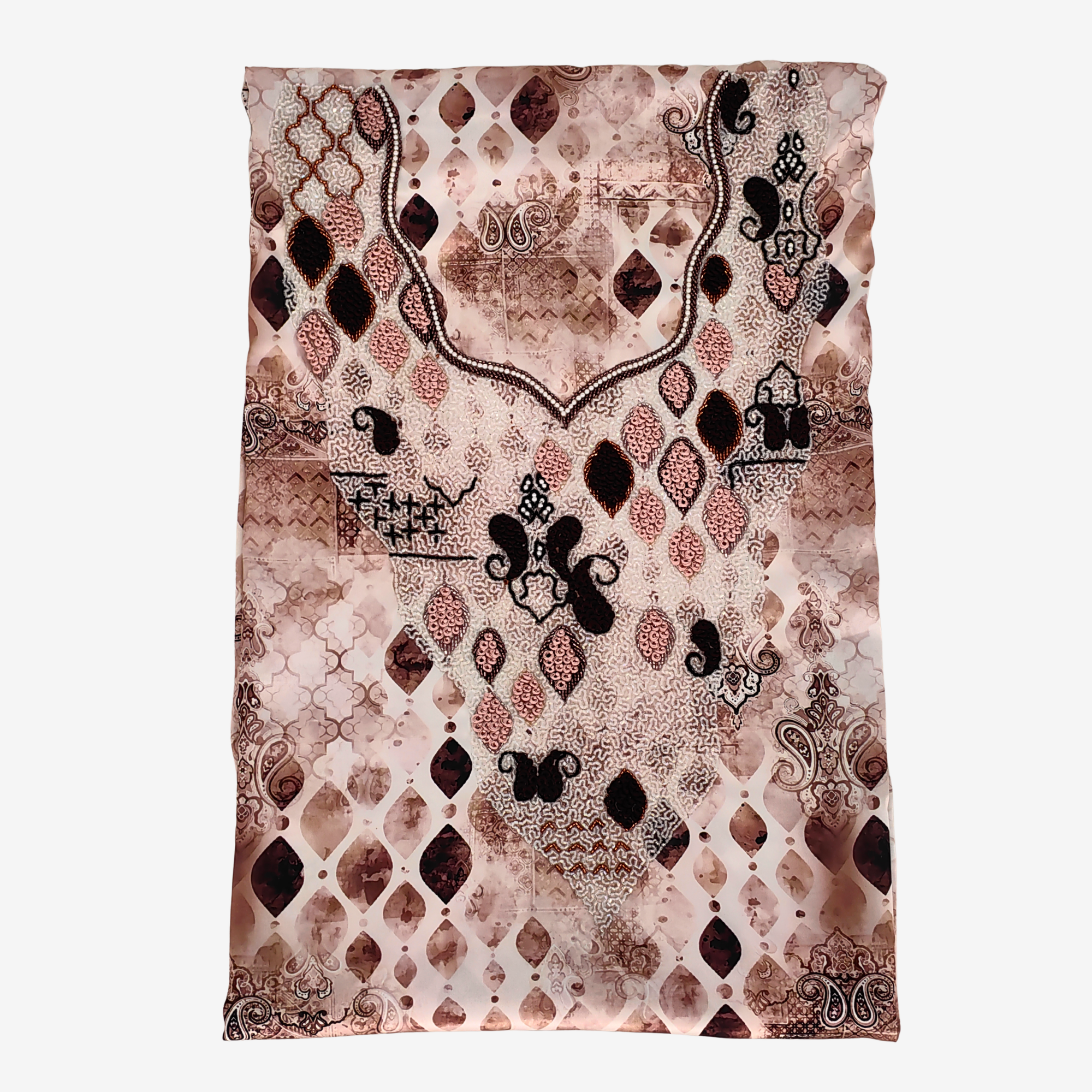 Ladies Royal Italian Silk Mukhawar Fabric – Geometric Leaf Design