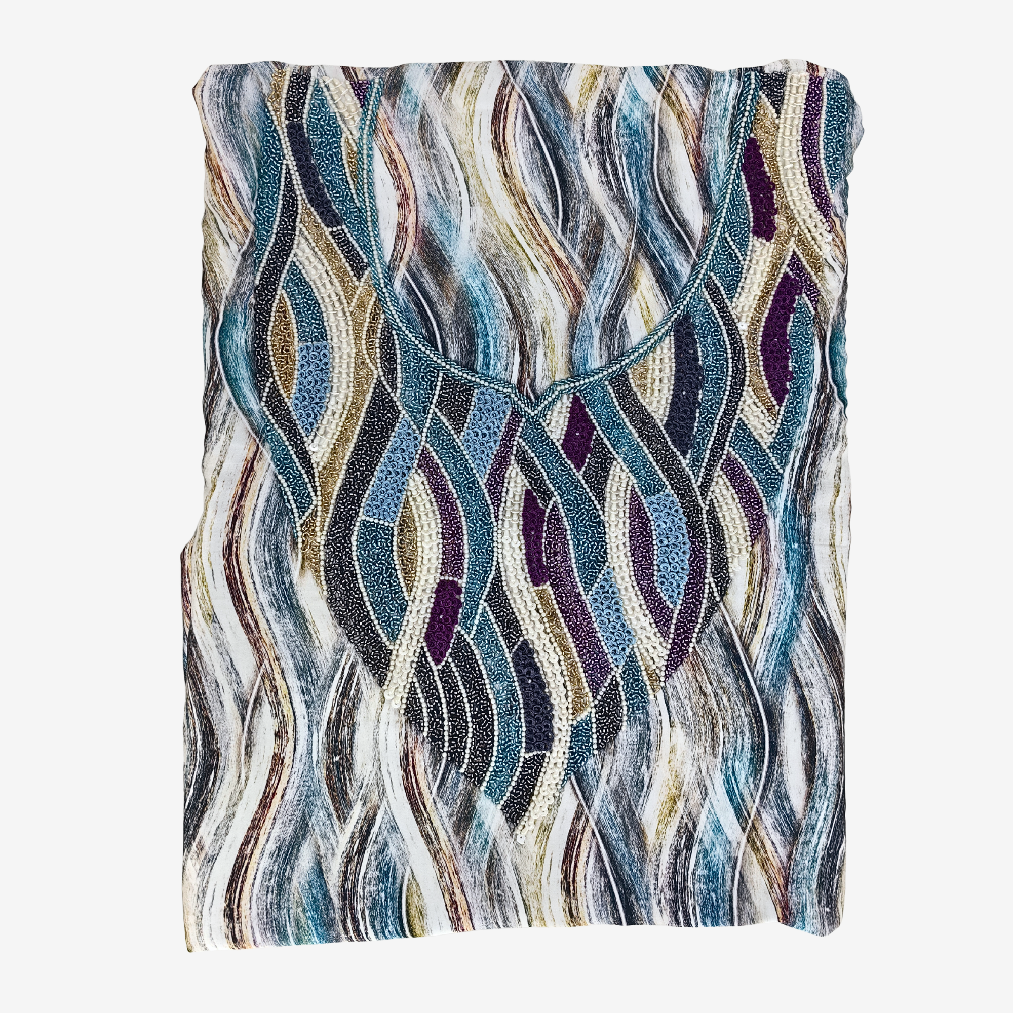 Ladies Royal Italian Silk Mukhawar Fabric – Artistic Waves Design