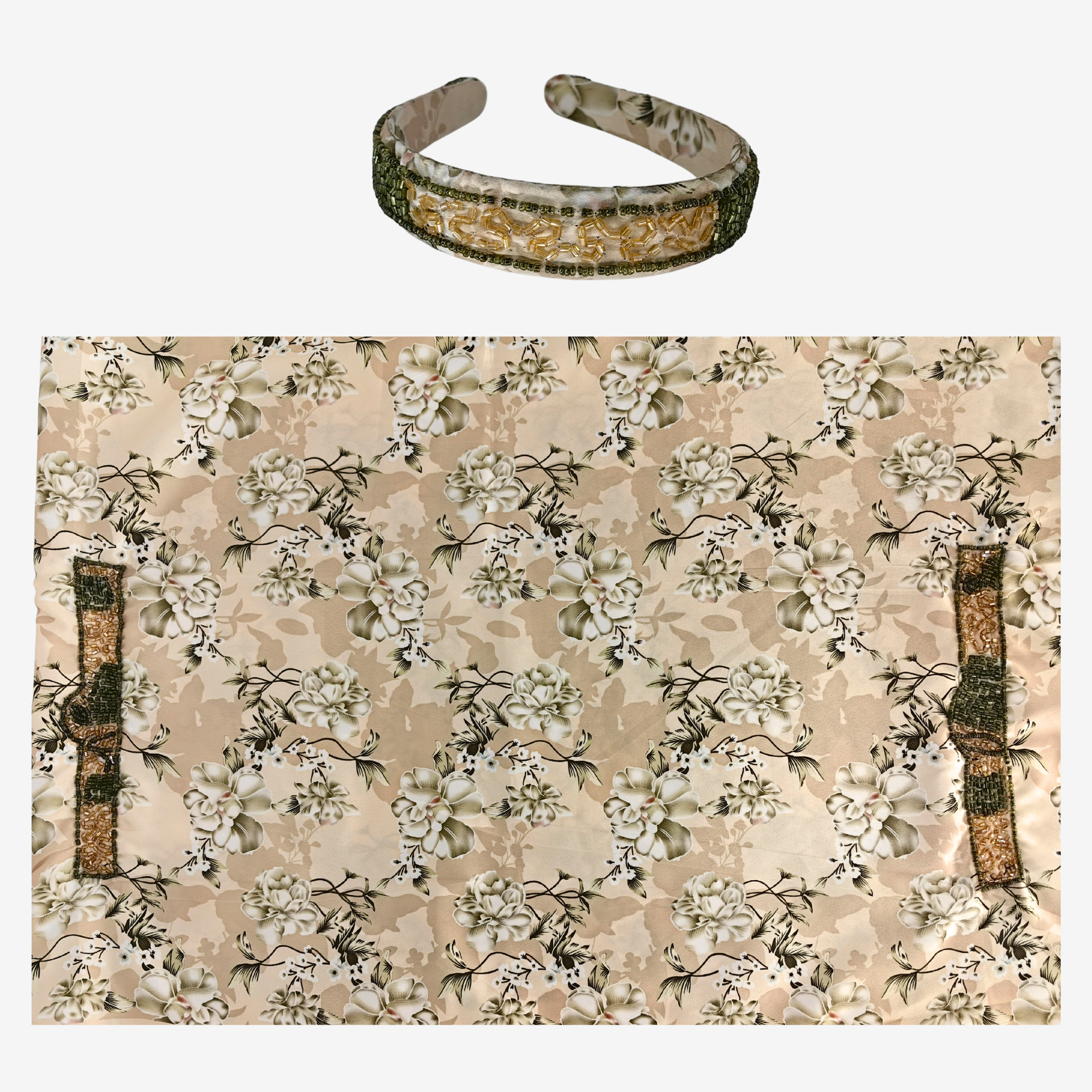 Girls Indian Digital Silk Mukhawar with Crown – Symmetrical Pearl Design