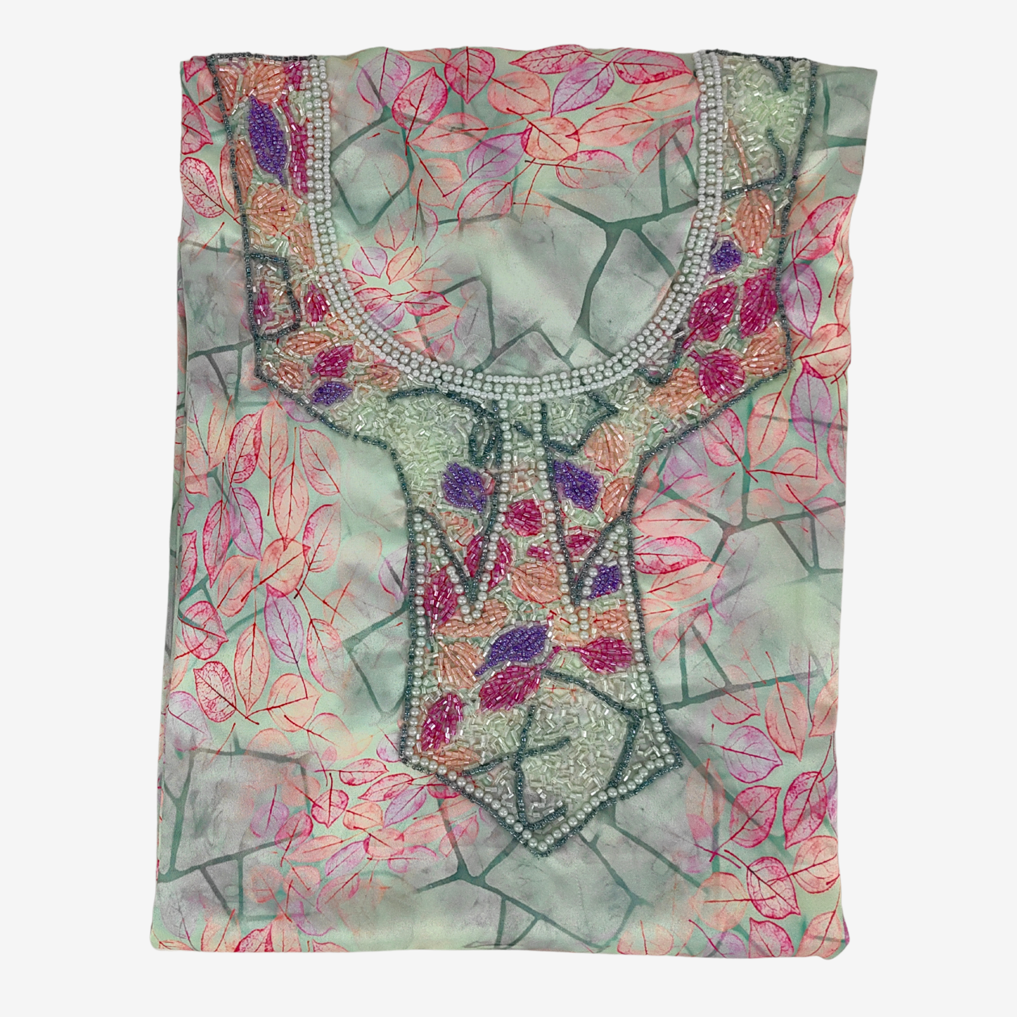 Girls Indian Digital Silk Mukhawar with Crown – Geometric Leaf Design