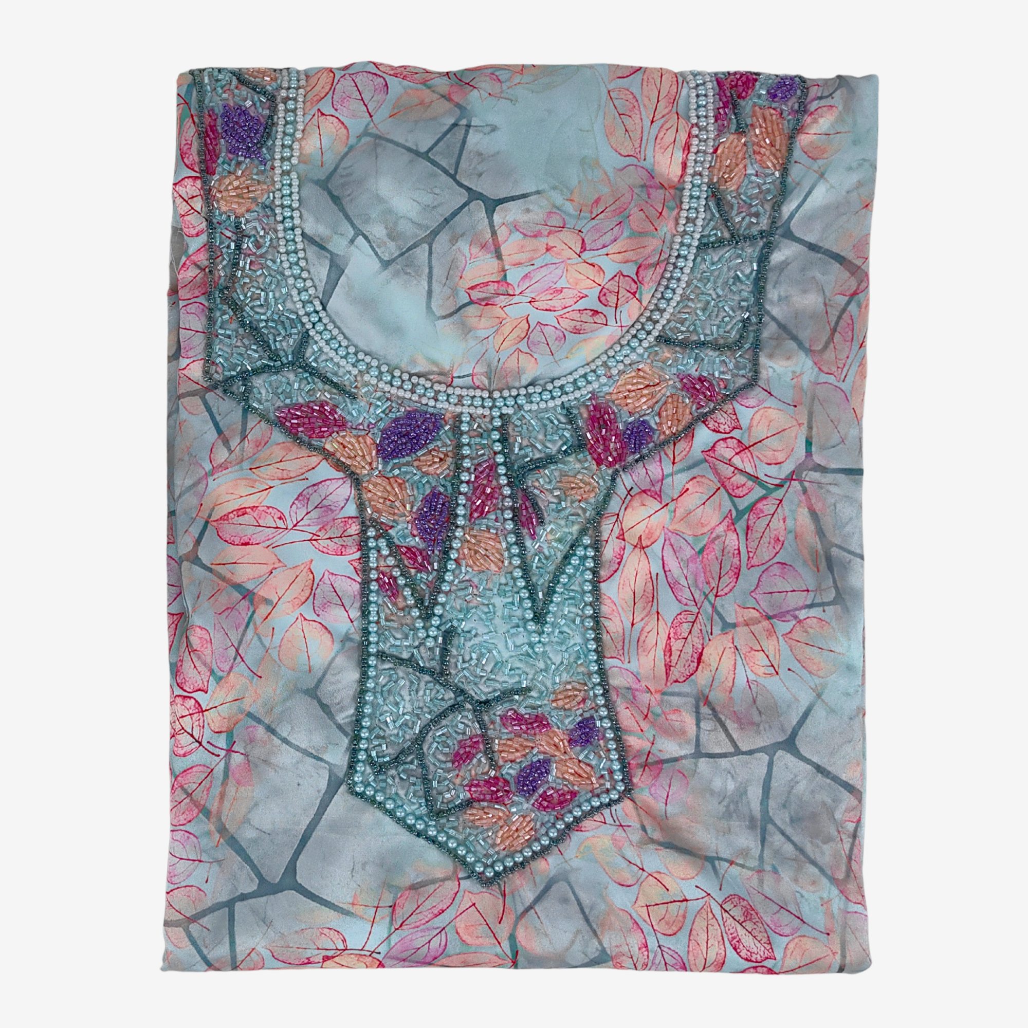 Girls Indian Digital Silk Mukhawar with Crown – Geometric Leaf Design