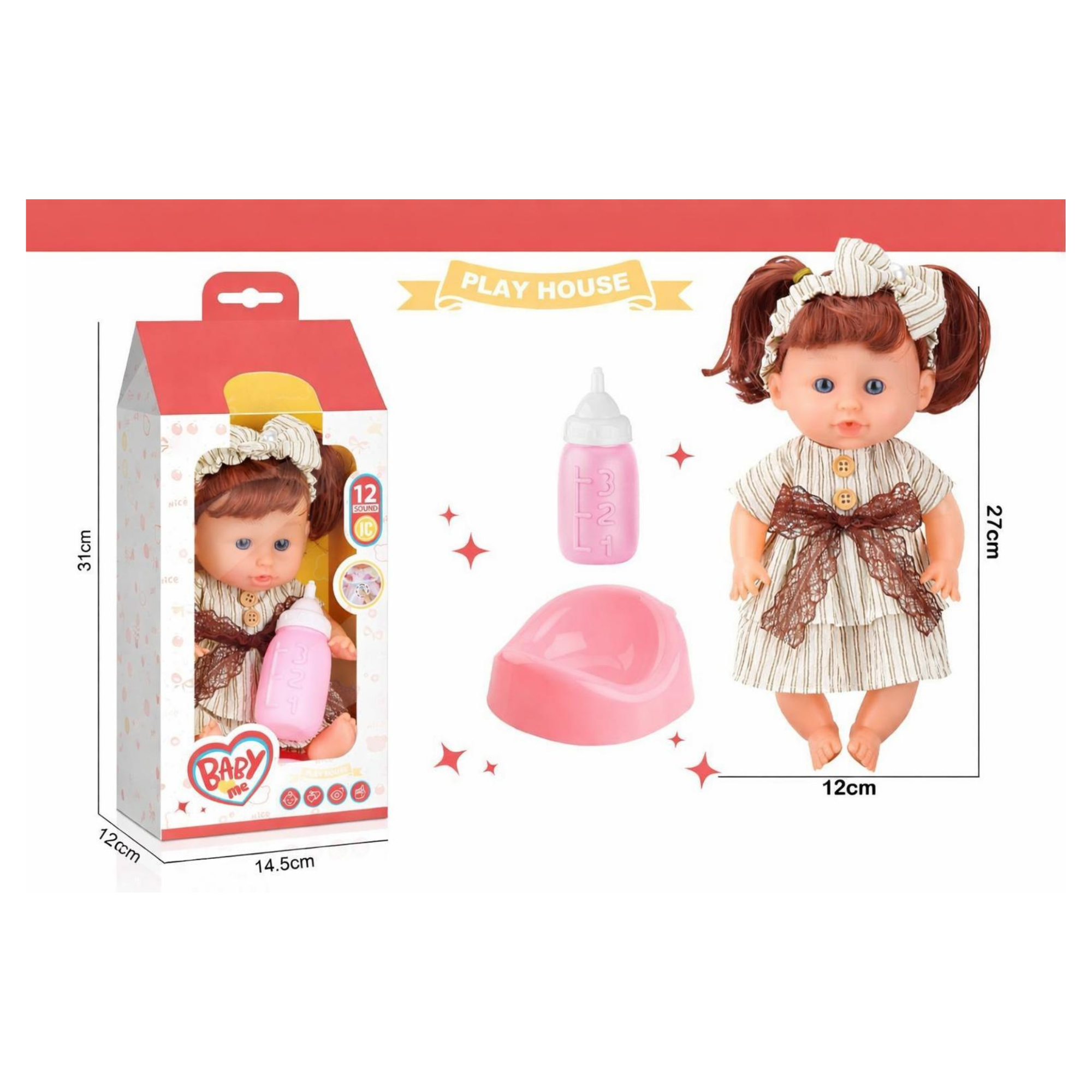 Talking Baby Doll with Bottle & Potty - Brown Hair