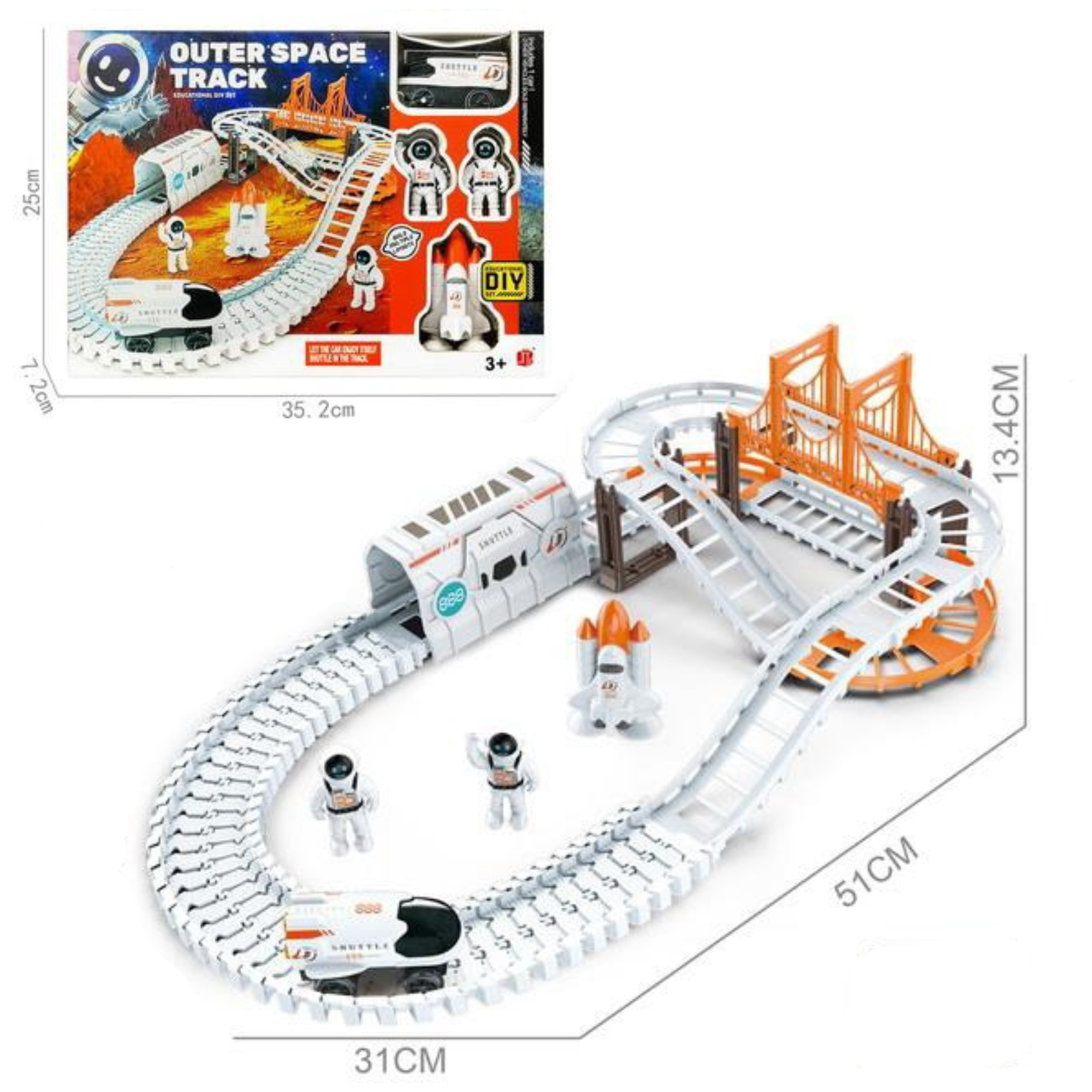 Outer Space Track Playset with Train & Astronauts – DIY Vehicle Track Toy for Kids 3+