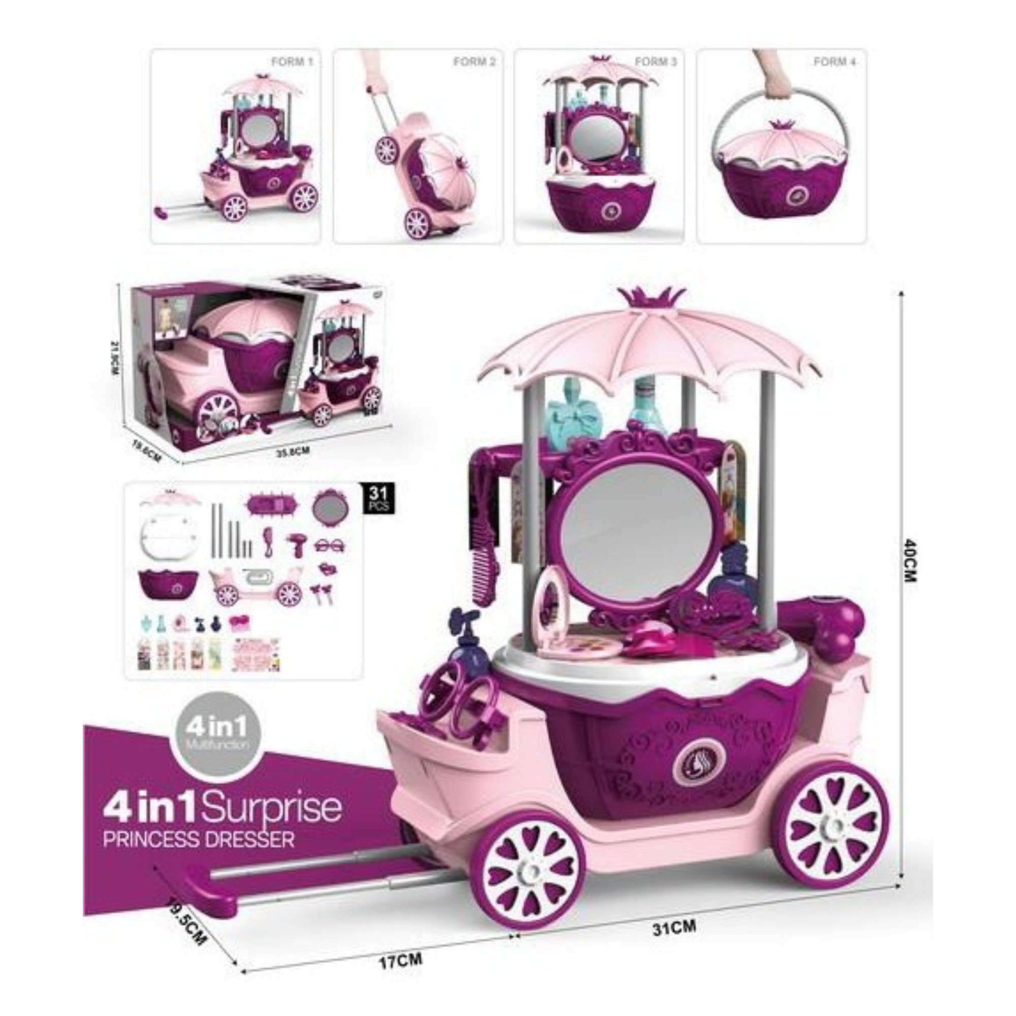 Princes 4 in 1 Makeup Trolley for Kids
