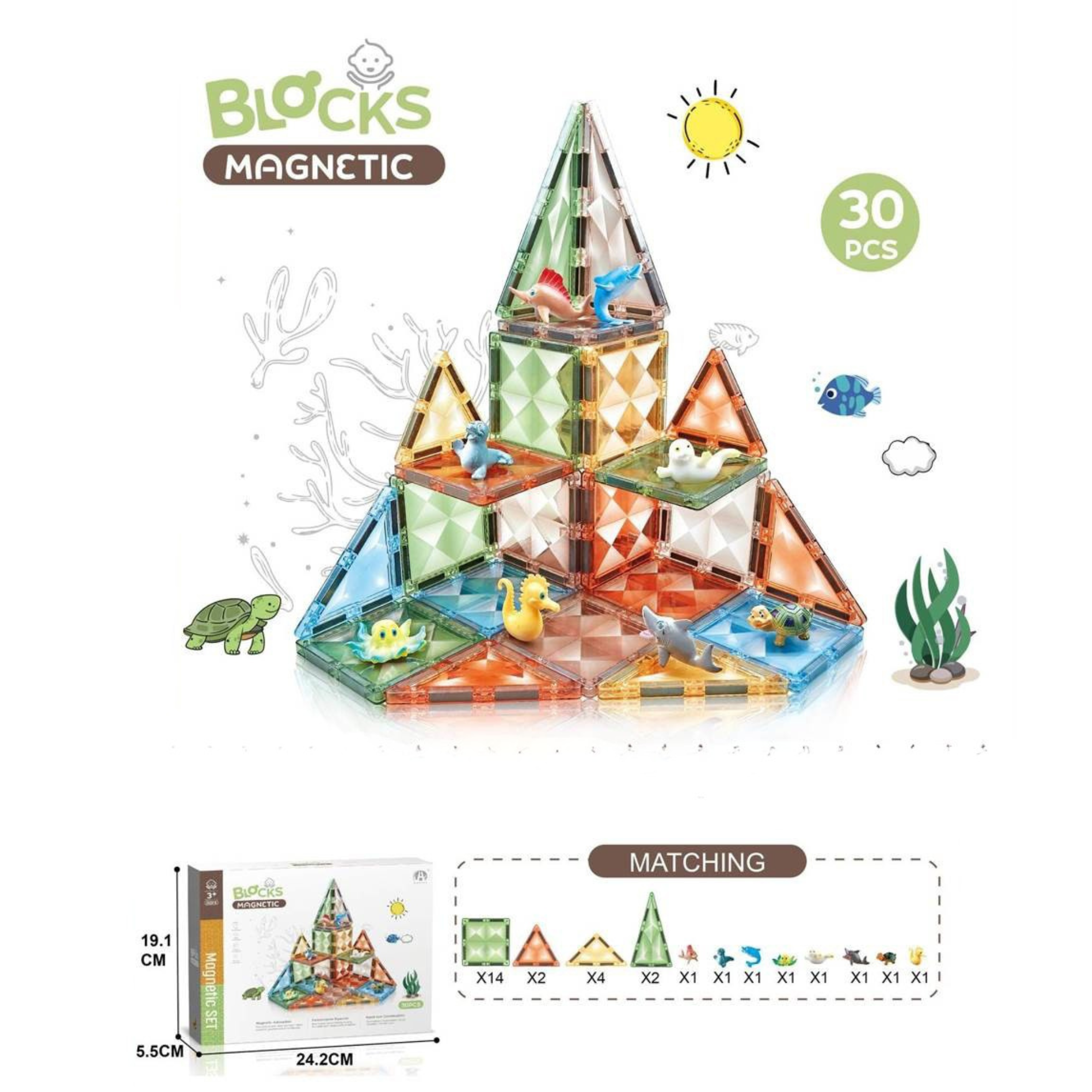 Magnetic Blocks Building Set – 30 Pieces with Animal Figures | Creative Construction Toy for Kids 3+