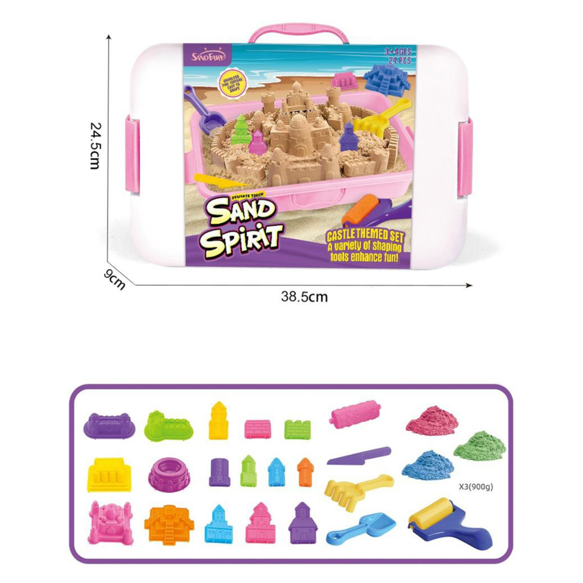 Sand Spirit Castle Sand Set with Storage Case – 24 Pieces | Reusable | 3+