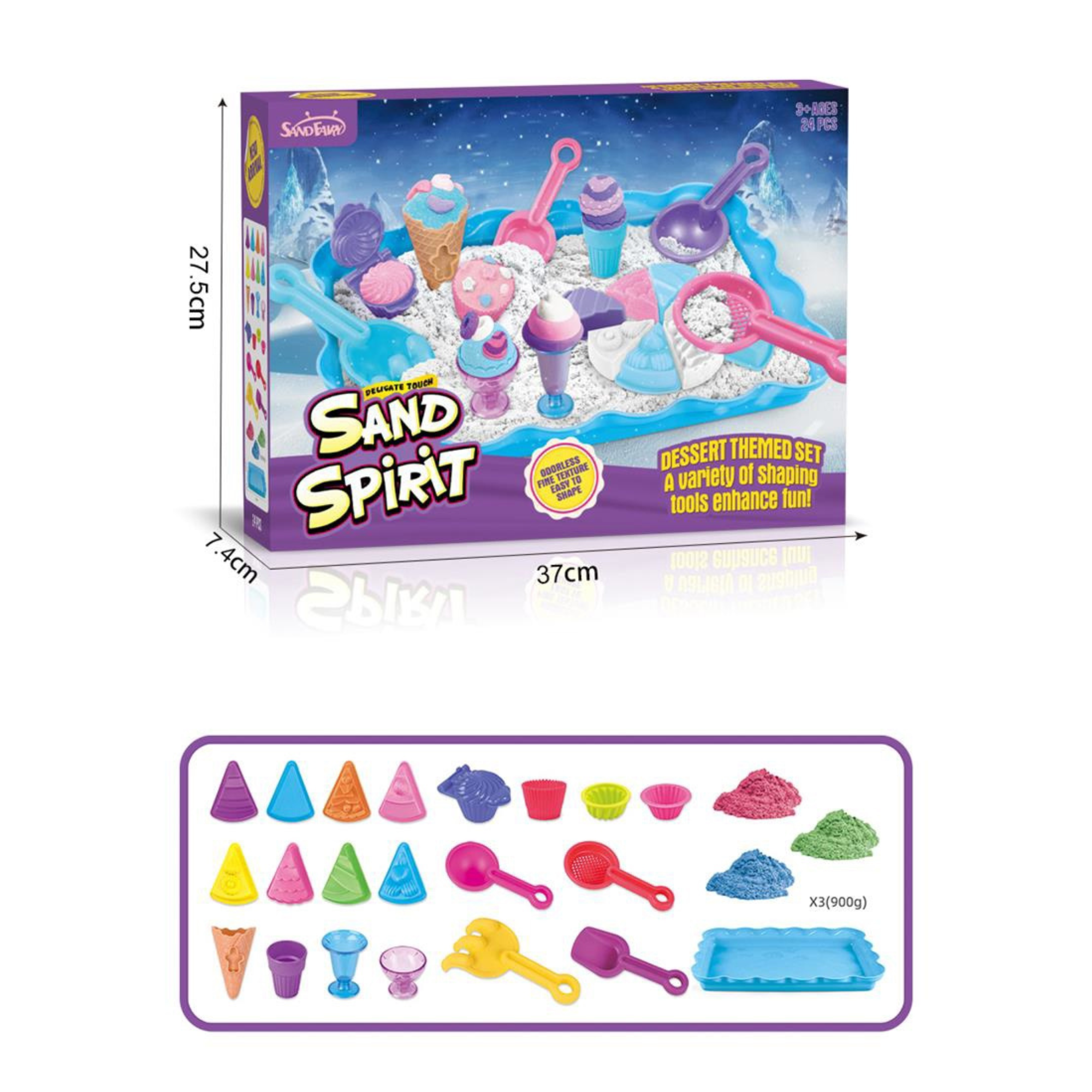 Sand Spirit Dessert Themed Sand Set – 24 Pieces | Odorless, Reusable | 3+ Ages