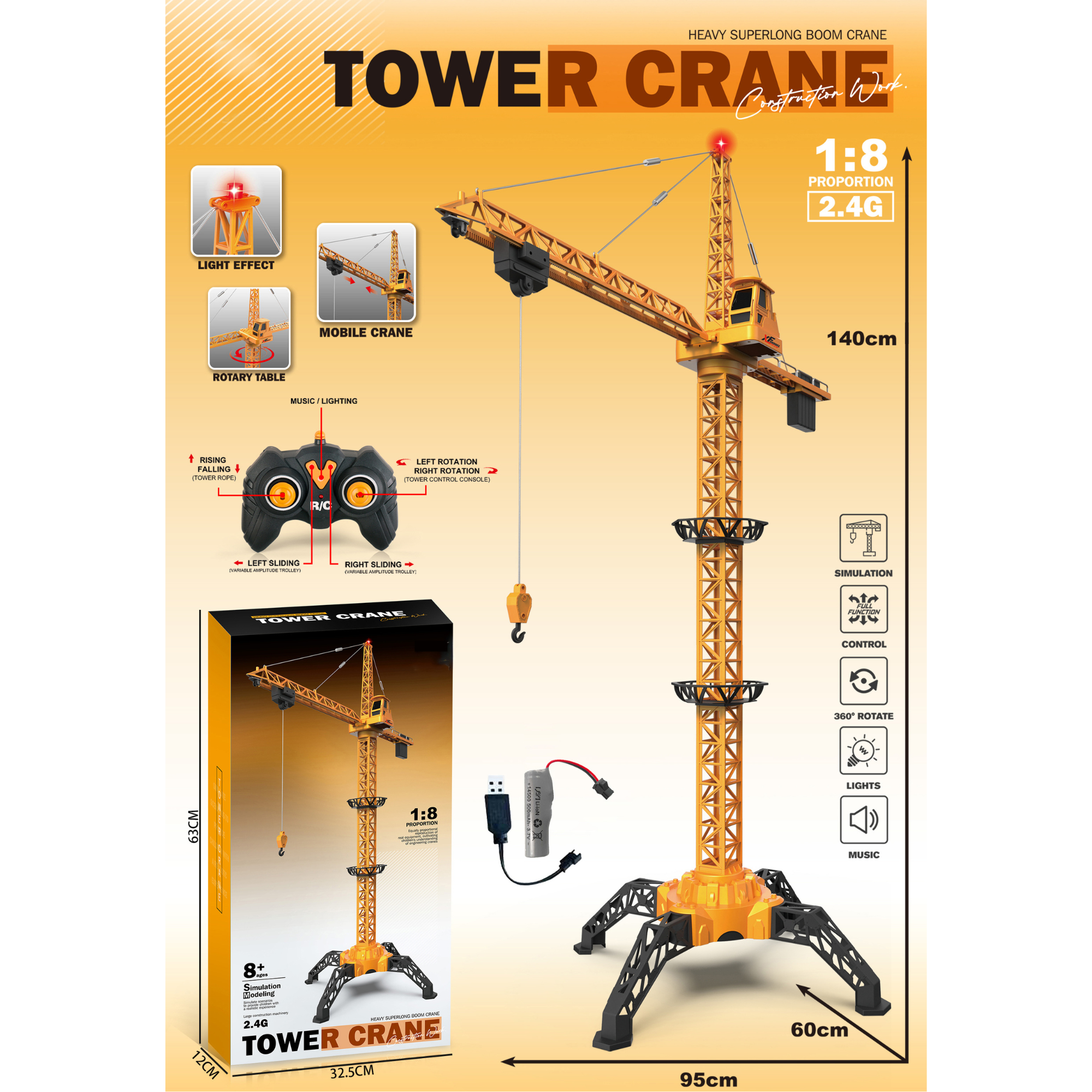 Remote Control Tower Crane – 140cm Height | 2.4GHz