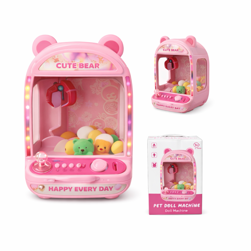 Cute Bear Claw Machine Toy – Pink LED Kids Arcade